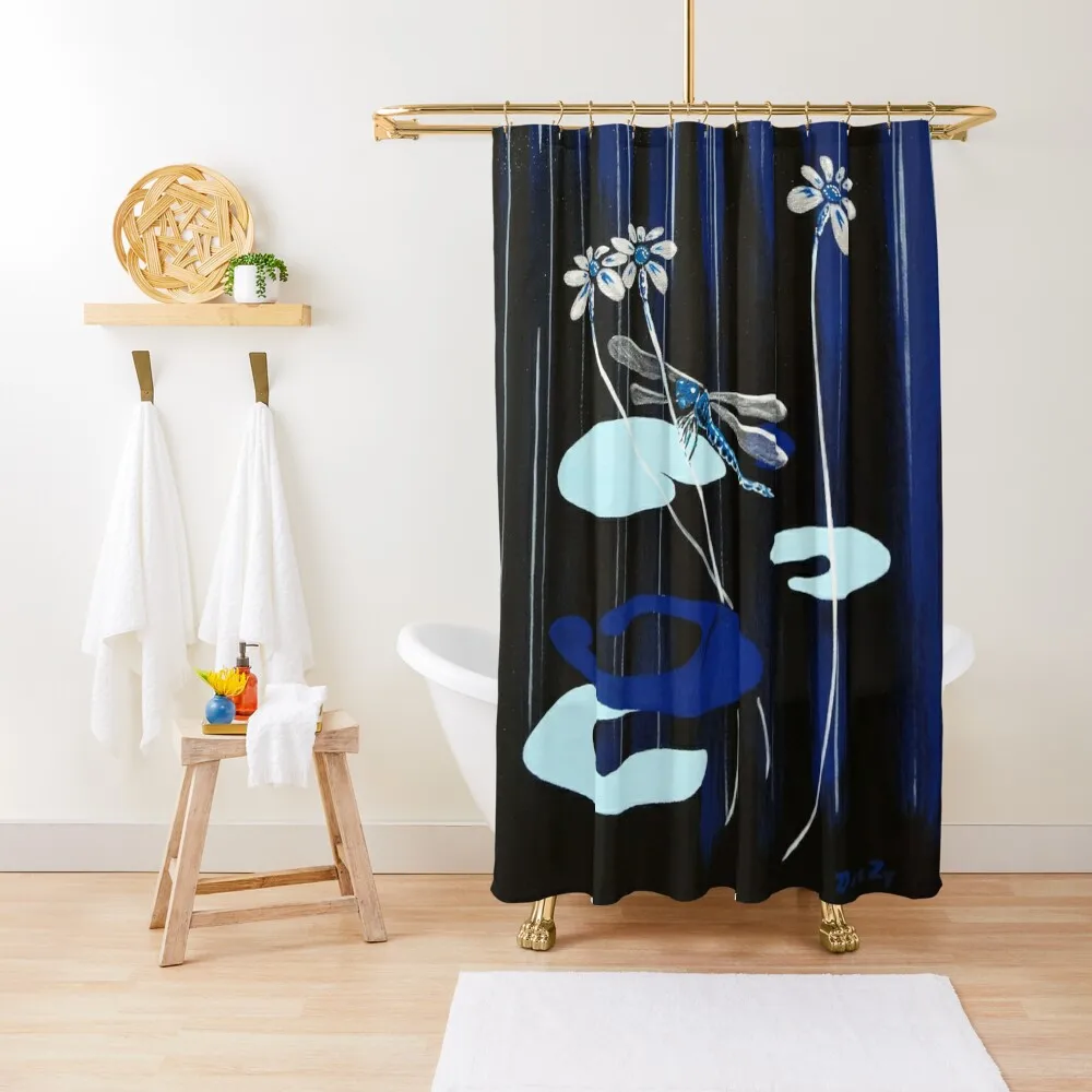 

Blue Dragonfly Shower Curtain Bathroom Accessory Funny Shower Bathroom Decor Curtain