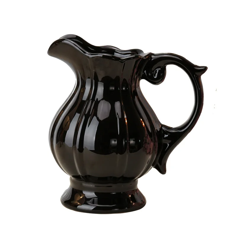DSA ceramic handle milk pot vase wabi sandy wind pumpkin striped flower pot bottle water flower cultivator living room jewelry