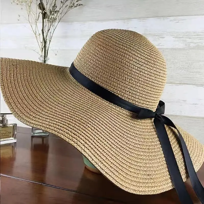 COKK Women Summer Hat Straw Sun Hat Beach UV Protect Travel Cap Lady Cap Female Simple Foldable Wide Brim Floppy Girls Beach Hat