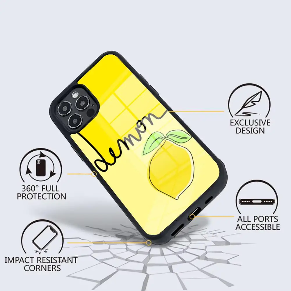 Lemon Pattern Phone Case Glass For IPhone 16 15 Promax 14 13 Pro 12 11 Magnetic charging Covers