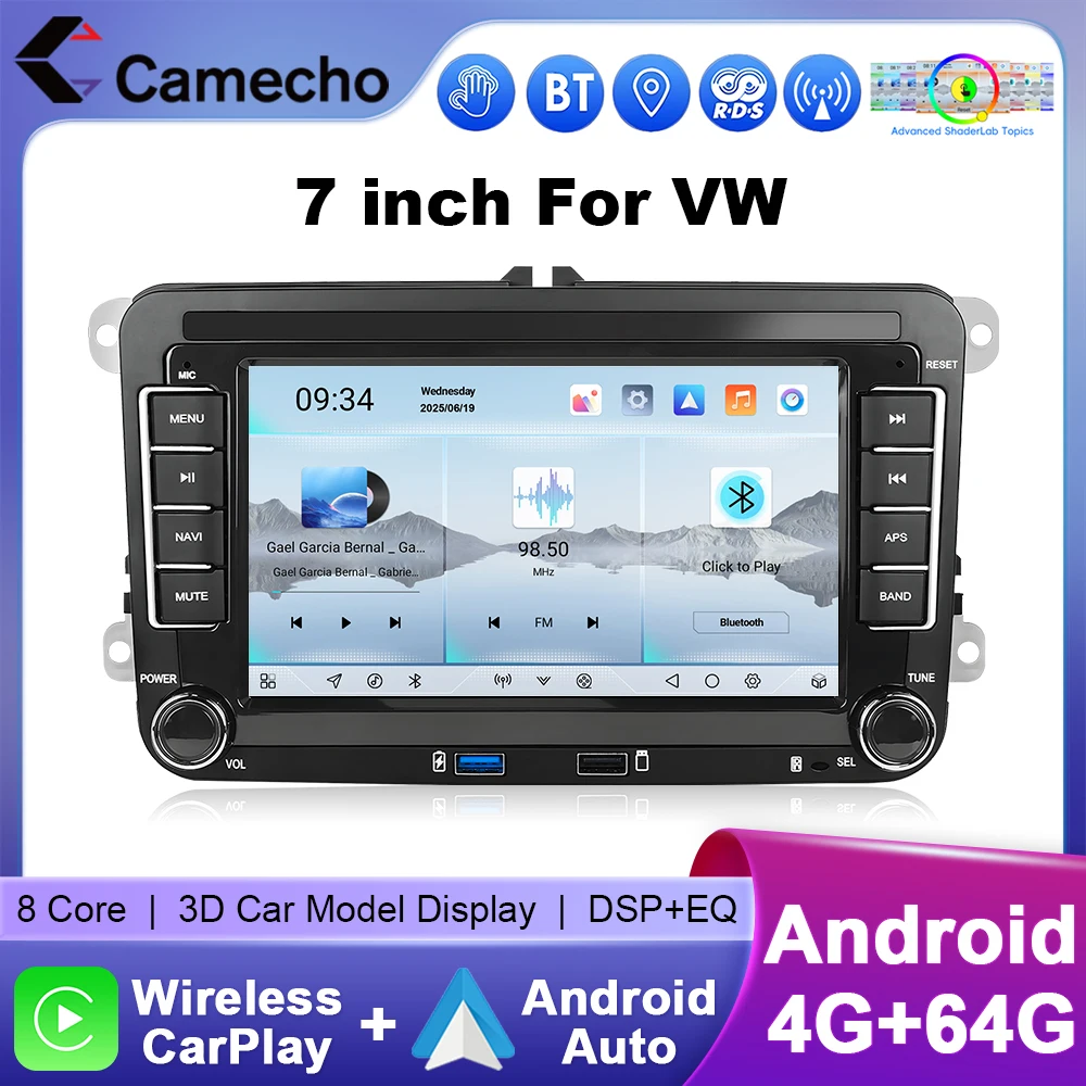 Camecho 7 4 + 64G 8 Core Android Autoradio per VW Volkswagen Golf 5 6 Passat Polo Touran Tiguan Caddy Auto CarPlay GPS Wifi RDS