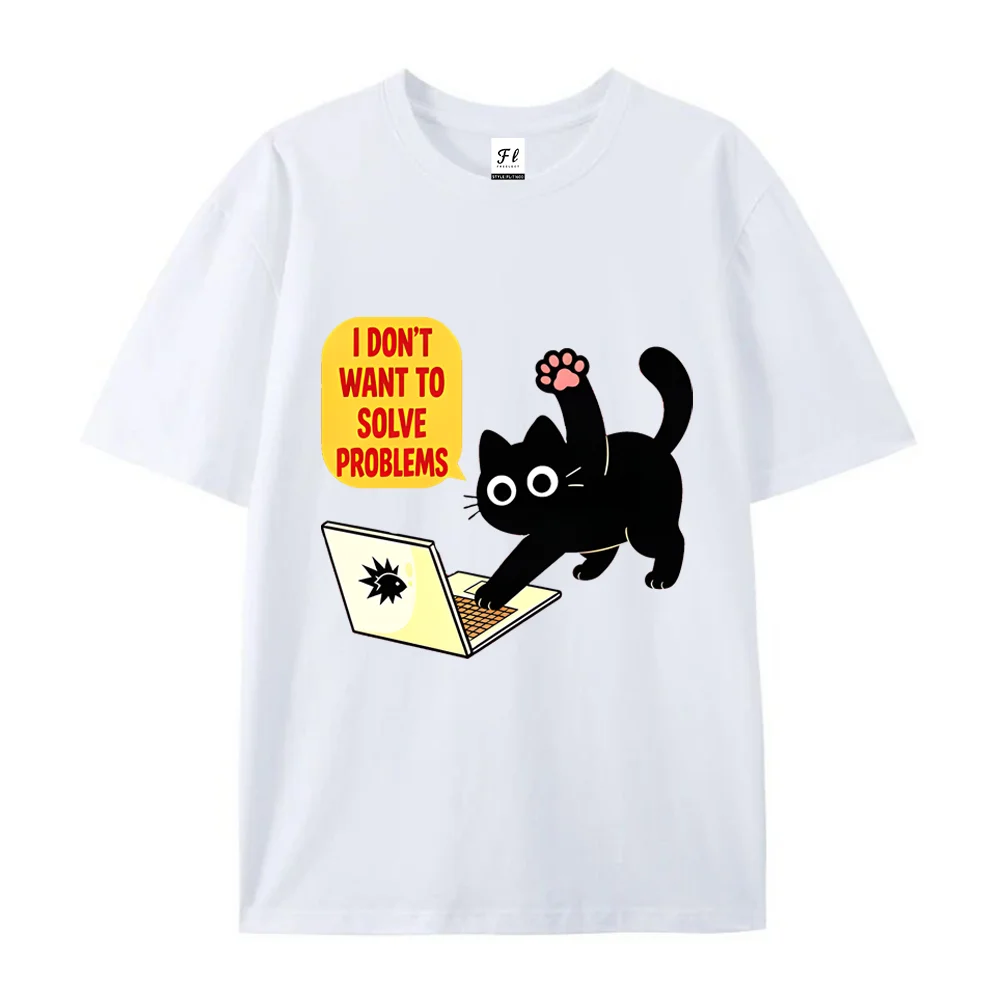 Black Cat Fashion Hispter Cotton Tee Trendy Funny Casual Quirky Graphic Cat-Themed Stylish Interesting Tees for Men & Women