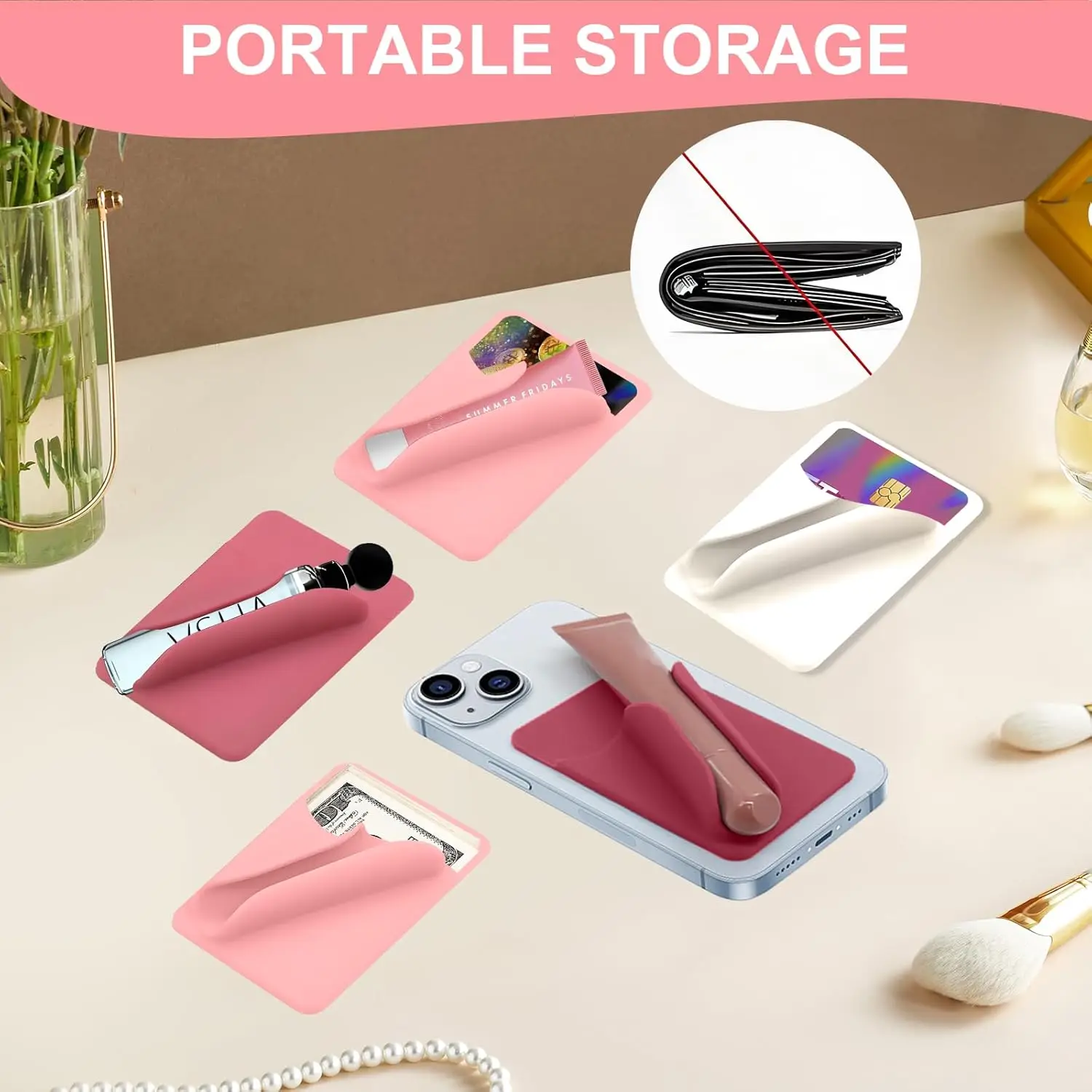 Mobile Phone Case Lip Gloss Holder, 2 in 1 Silicone Adhesive Lipgloss Phone Case Card Holder Self-Adhesive Lip Holder