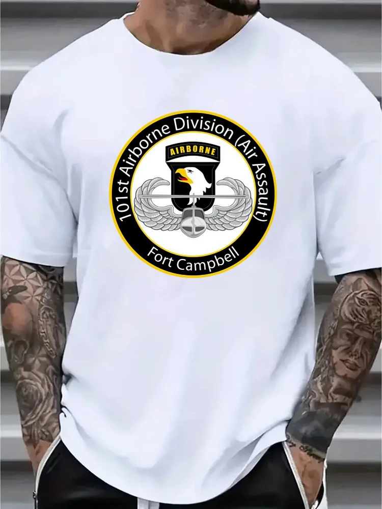 

US Army 101st Airborne Eagle Wing Veteran，Fort Campbell Insignia & 101st Air Assault-100% cotton O-neck printed T-shirt.