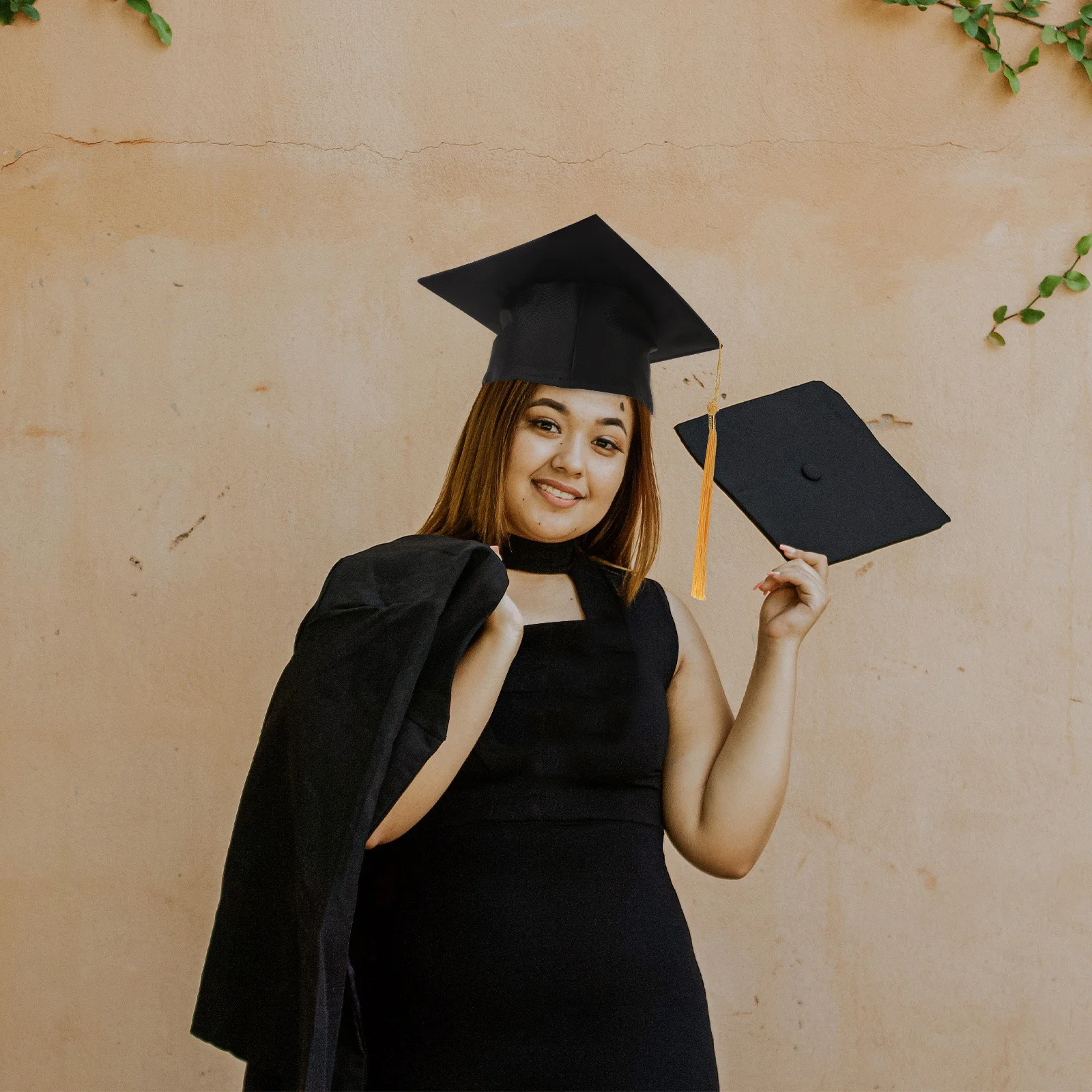 Adjustable Graduation Hat Black Yellow Tassel Sturdy Polyester College Graduate Cap for Graduation Party Supplies Costume