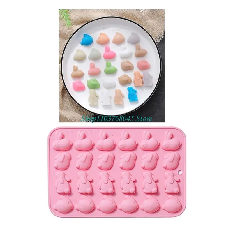 R53F 24 Cavity 3D Rabbit Fondant Mold Biscuits Mold DIY Cartoon Press Baking Mold