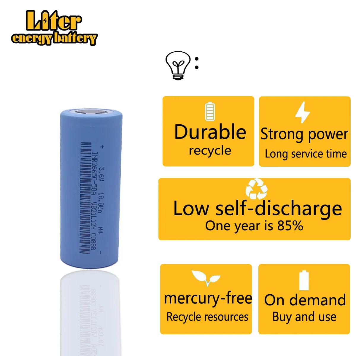 26650 3.6v 50A Rechargeable Li-ion Battery Use for Flashlight rechargeable Battery