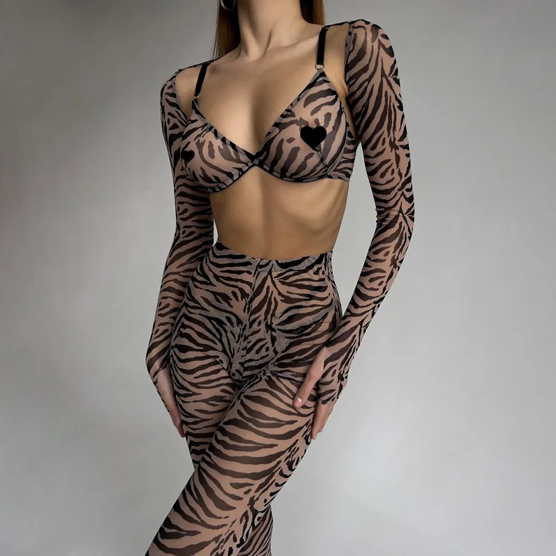 

New women leopard print mesh sexy see through shaping underwear women set transparent bra lingerie set lingerie sexy de femmes