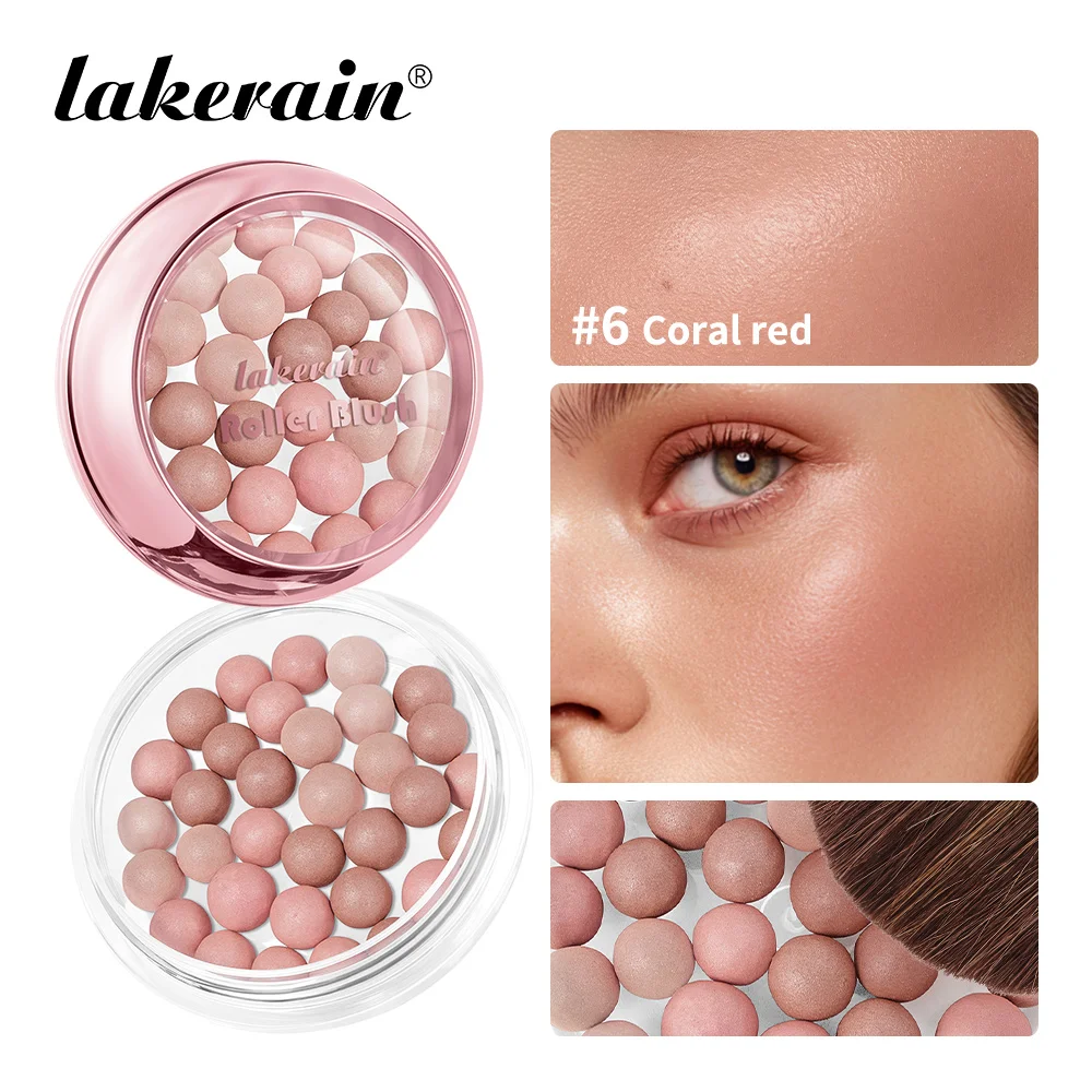 Lakerain-rubor enrollable de larga duración, maquillaje Natural, colorete ligero, brillo, rubor esférico en polvo, cuentas, cosméticos