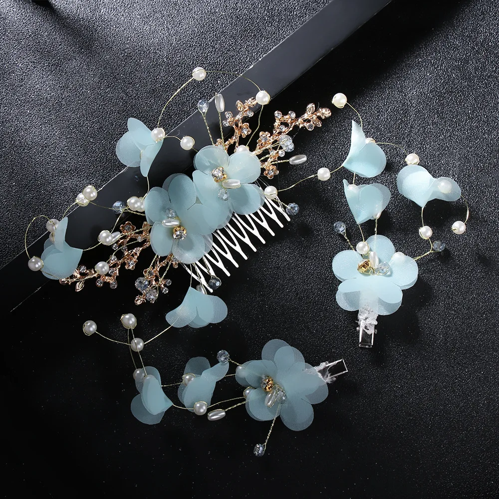 White Flower Comb Barrette Sets Hair Clips Hairpin Bride Headwear Handamde Bridal Wedding Hair Accessories Jewelry Headpiece