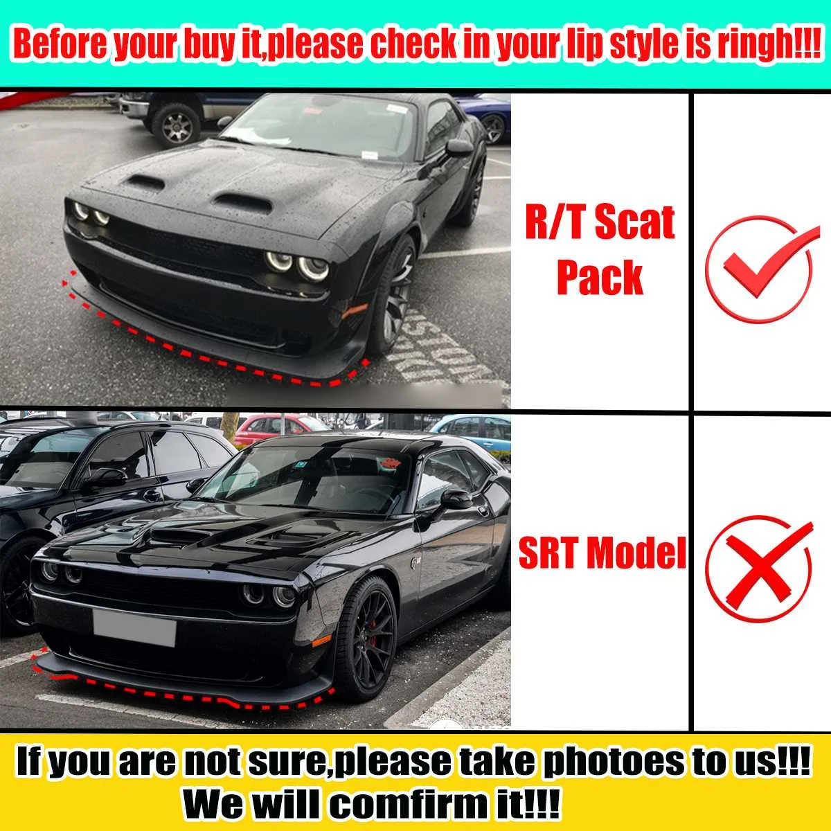 A Pair Car Front Bumper Splitter Protector Lip Spoiler Diffuser Guard Cover For 2015-2020 For Dodge Challenger R/T Scat Pack