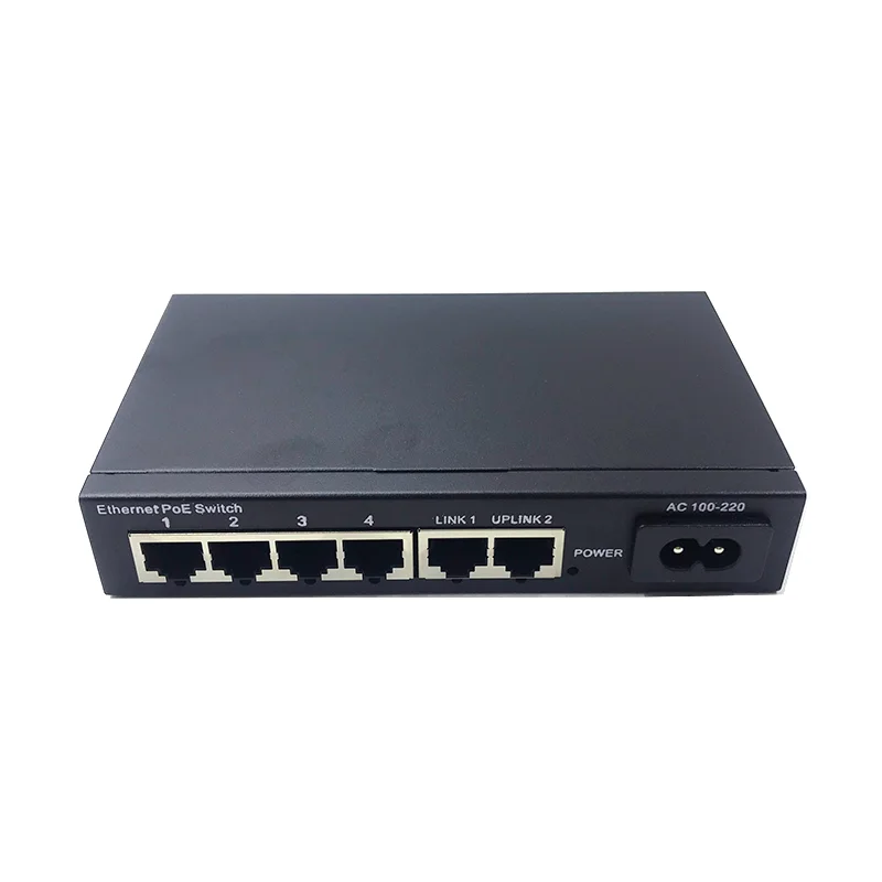 6ports 10/100M 4 ports poe 802.3at/af 48v (65w-72w) with 2 port uplink for cctv camera ip cameras ethernet switch