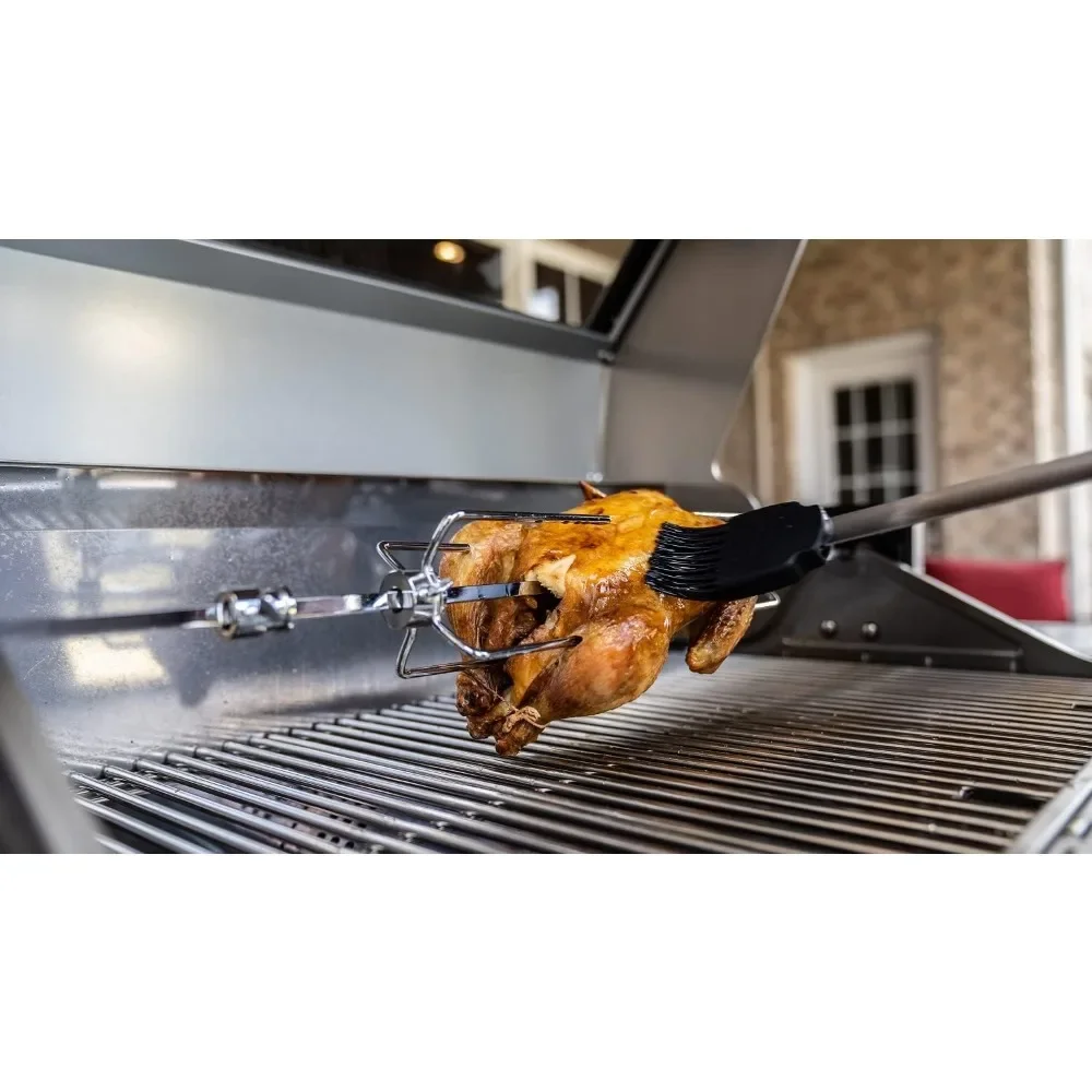 Larger 4-Burner Propane Gas Grills with Infrared Side Sear & Side Burners with Stainless Steel Rotisserie Kit, Outdoor BBQ