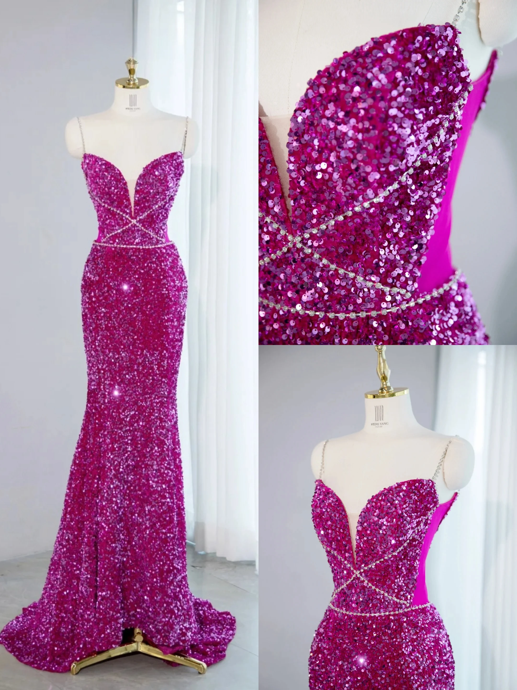 Robe de soirée sirène rouge Rose, col en v, paillettes, longueur au sol, perles, sans manches, dos nu, luxe, longue robe de soirée pour femmes