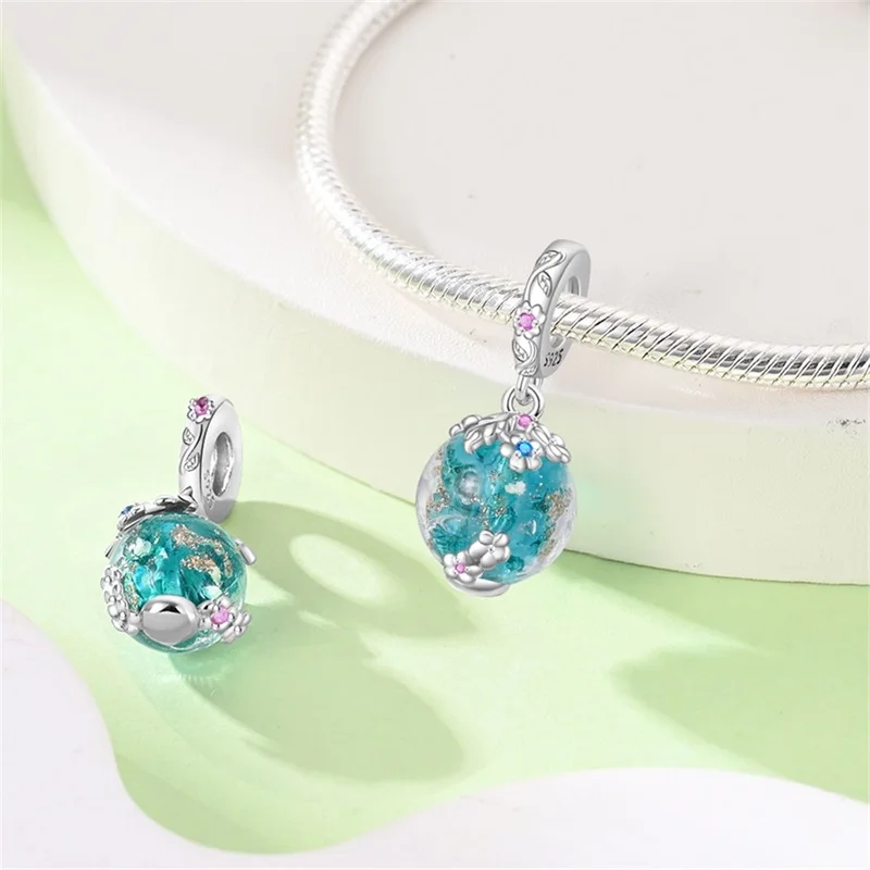 Original Charms Silver Beads Glowing Planet Pendant