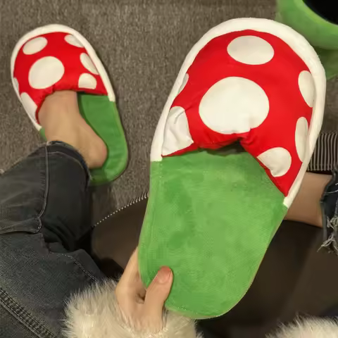 Funny Piranha Plant Slippers Cartoon Indoor Home Cotton Shoes Cosplay Props Flower Warm Slippers Flat Non-slip