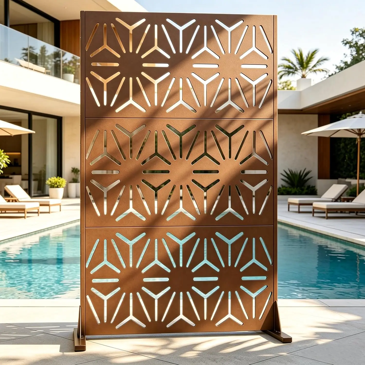 Brown Metal Privacy Screen Panel for Garden Backyard Balcony Patio Fence, Weatherproof Outdoor Landscape Divider, Customized
