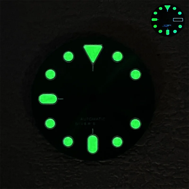 Alta qualidade 28.5mm s logotipo dial caber nh35/nh36/4r36 movimento c3 verde luminoso fosco/sunburst dial acessórios de relógio