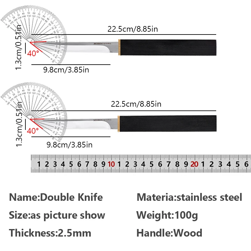 Stainless Steel Double Blade with Wood Handle Kitchen Knives Utility Knife Outdoors Fishing Cutting Household Cooking Cutter