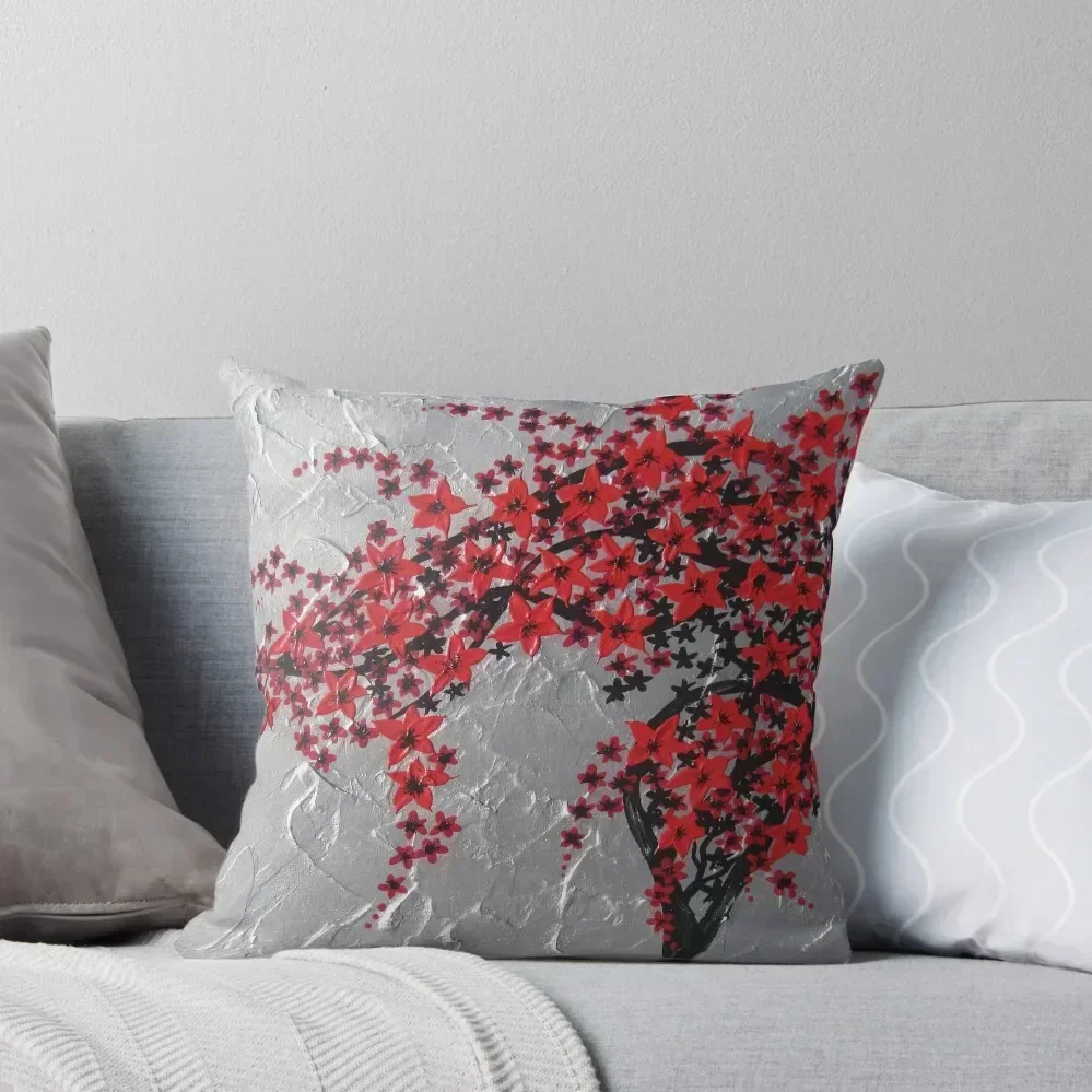 

Red and black tree with silver background -zen blossom design Throw Pillow Decorative Sofa Cushion Bed pillowcases pillow
