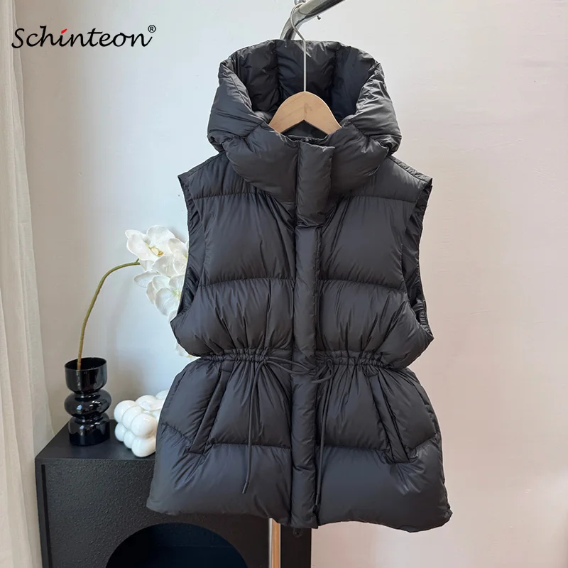 

Schinteon Women's White Duck Down Vest with Hood Autumn Winter Warm Thick Casual Sleeveless Jacket 2026 New High Quality Top