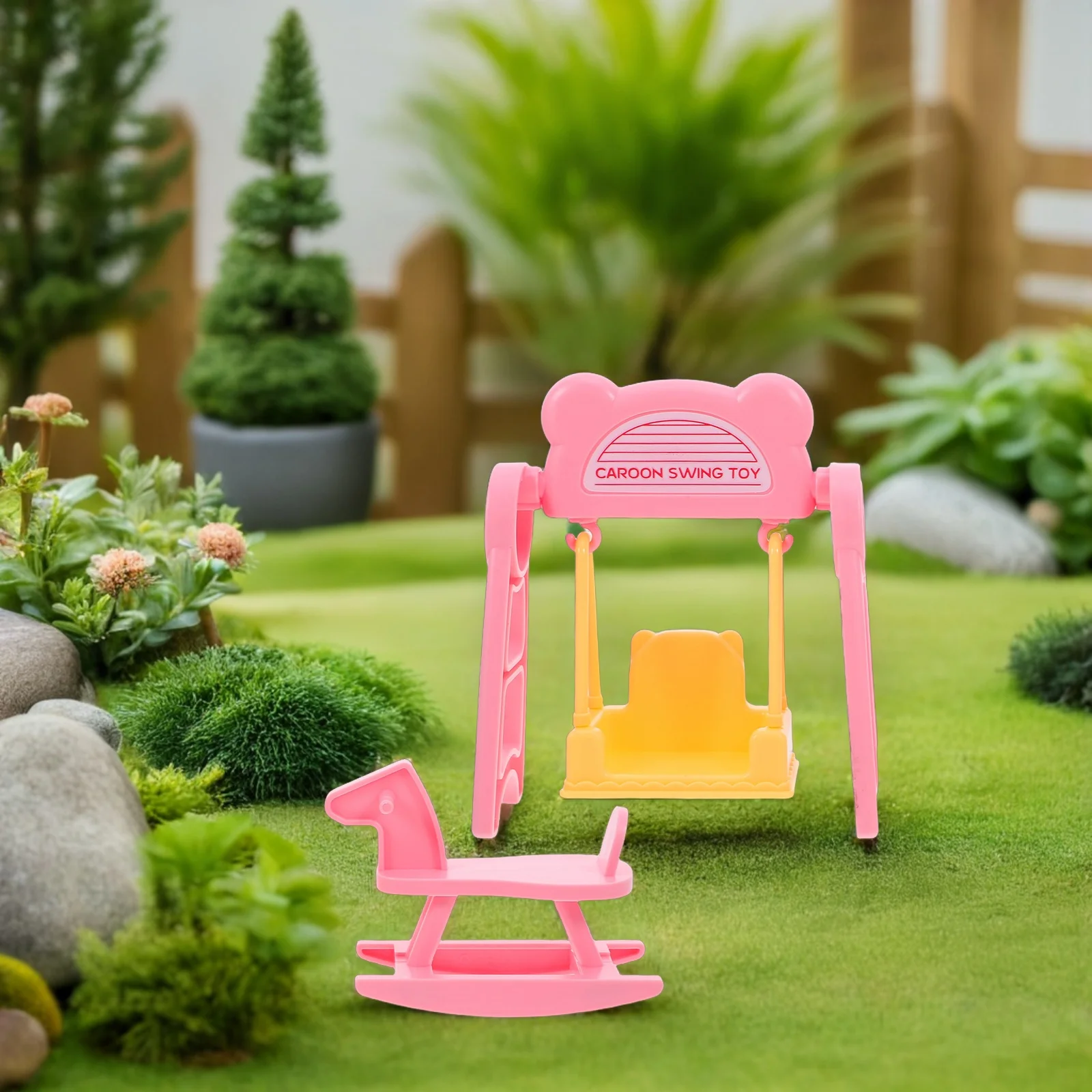 Conjunto de móveis para casa de bonecas em miniatura, 2 conjuntos, crianças, fingir jogar, dramatização criativa, interior, ar livre, família, atividade de colagem, balanço