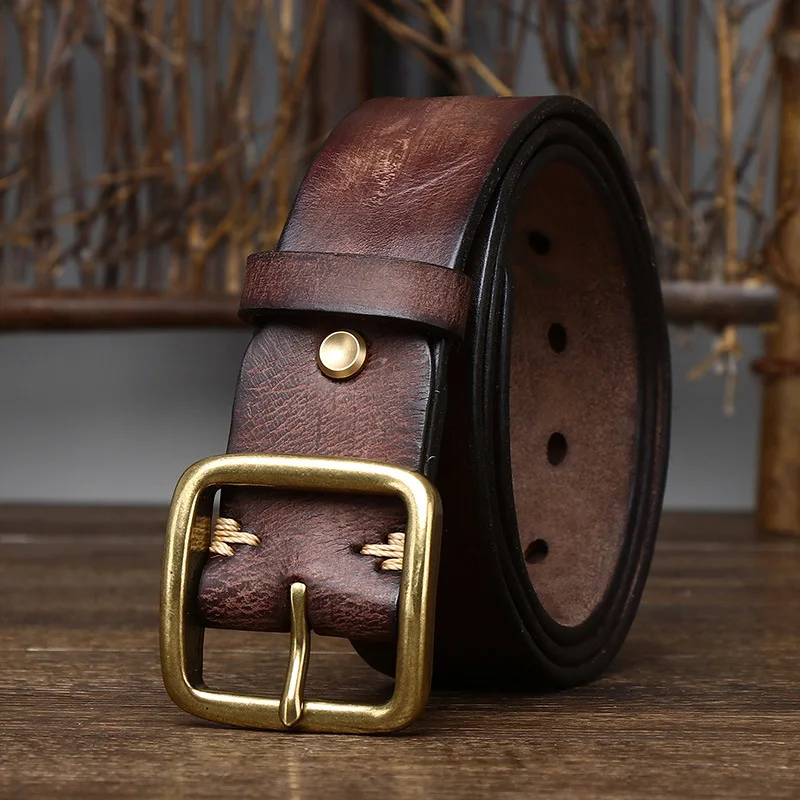 

3.8CM Genuine Leather Belt For Men High Quality Copper Buckle Jeans Cowskin Casual Belts Cowboy Waistband Male Fashion Designer