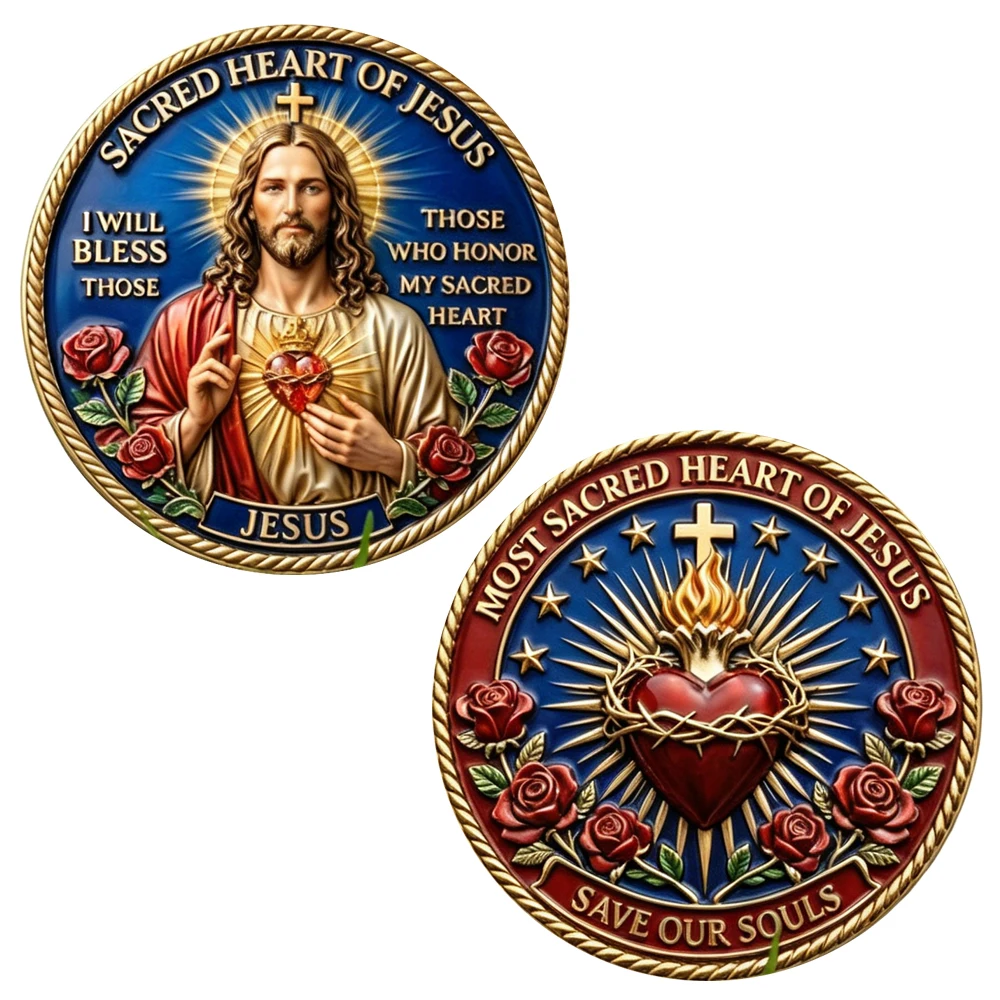 1pc Sacred Heart of Jesus Commemorative Coin Save Our Souls Christian Religious Challenge Coin Gifts for Devotees Collectors