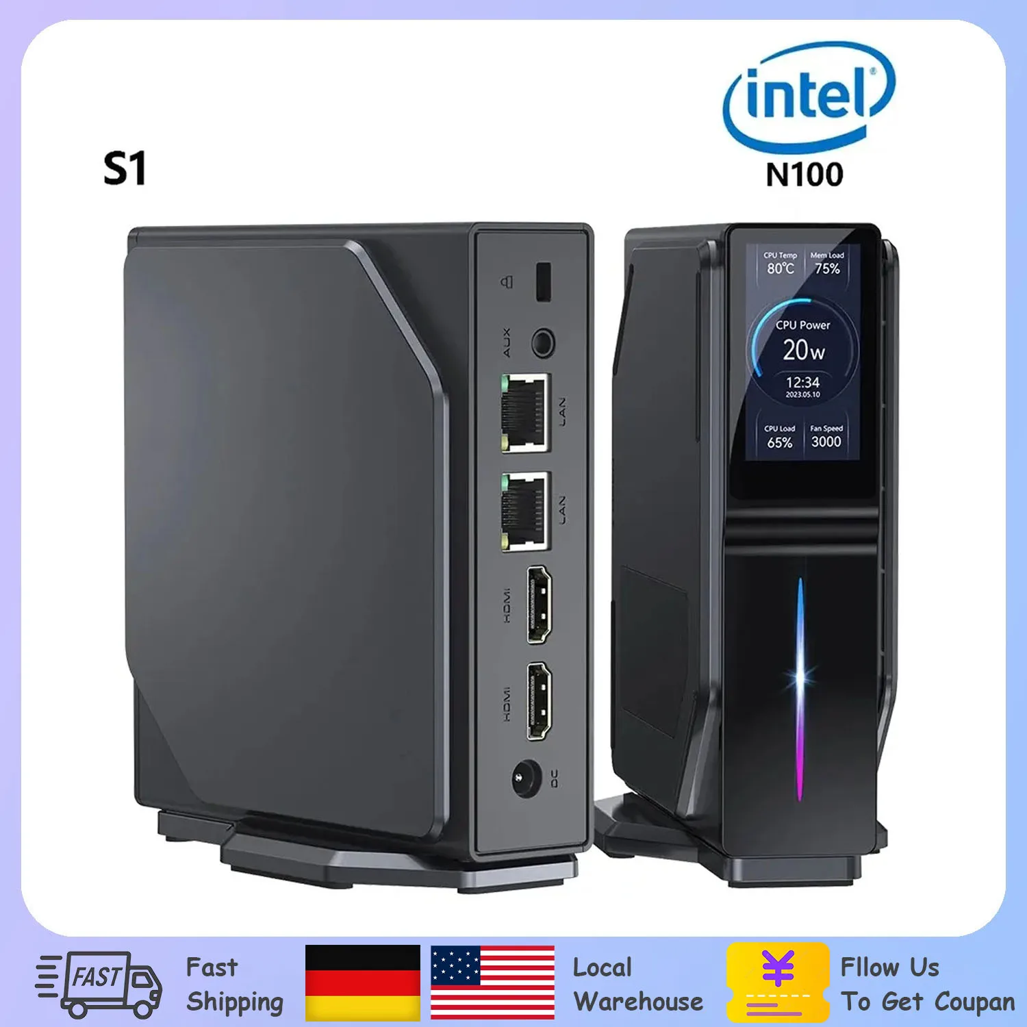 Acemagic s1 intel alder lake n100 mini pc minipc gaming gamer windows 11 hdmi wifi5 bt3.0 ddr4 16gb 4,2g dual ssd desktops