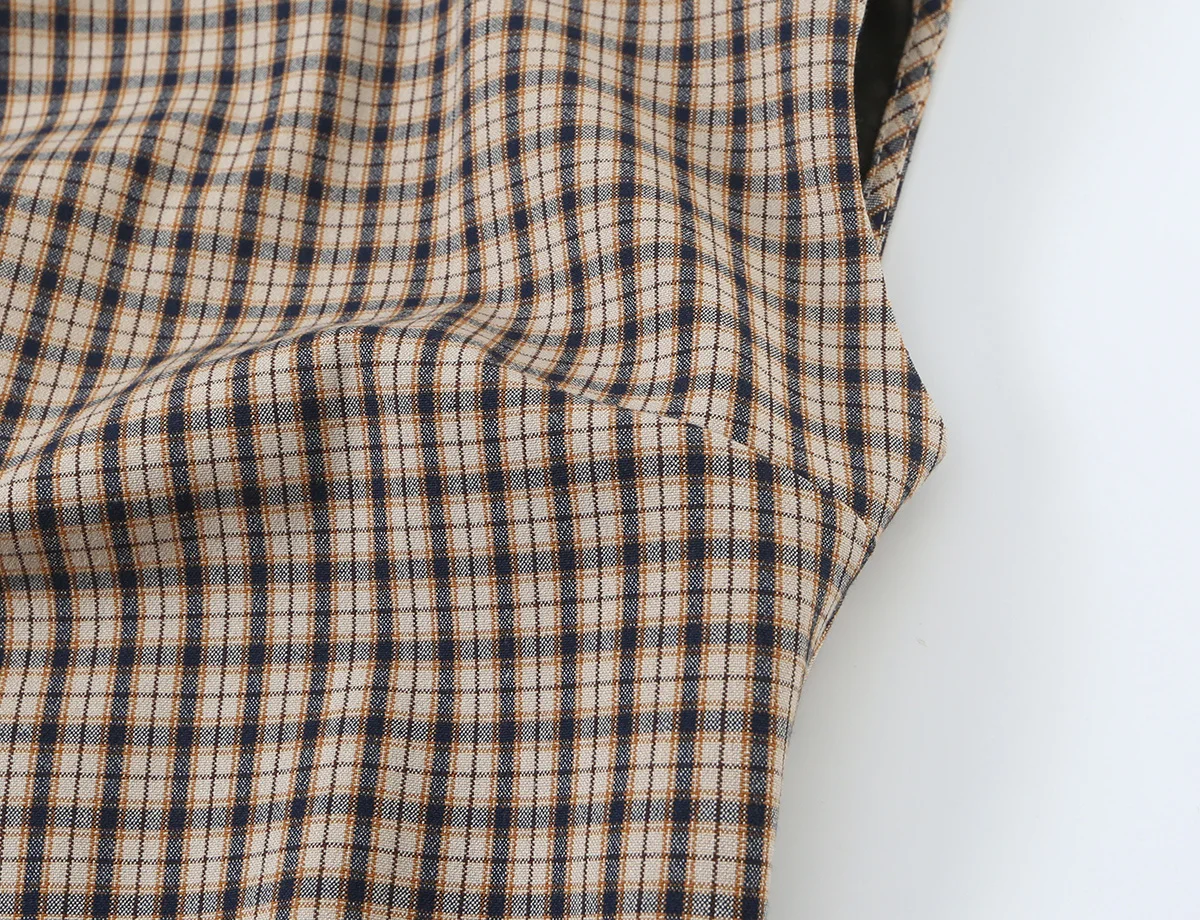 TFMLN Modische Damen-Kurzanzüge mit Karomuster, Vintage-Stehkragen, Elegante Ärmellose Rückenreißverschluss-Slim-Fit-Freizeitanzüge Neu – Detail 5