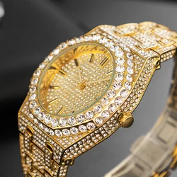 Missfox Luxus vereiste Diamant uhr Männer automatische Datum Mode wasserdichte Quarzuhren Hip Hop Gold Schmuck Armbanduhr reloj