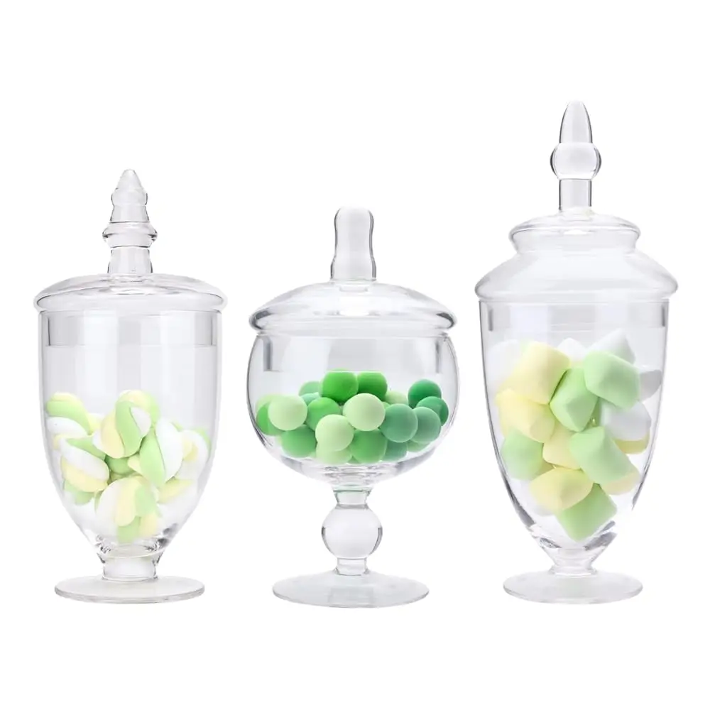 

Set Of 3 Apothecary Jar Glass, Glass Apothecary Jars With Lids, Clear Candy Jars For Candy Buffet, Decorative Jar For Display,