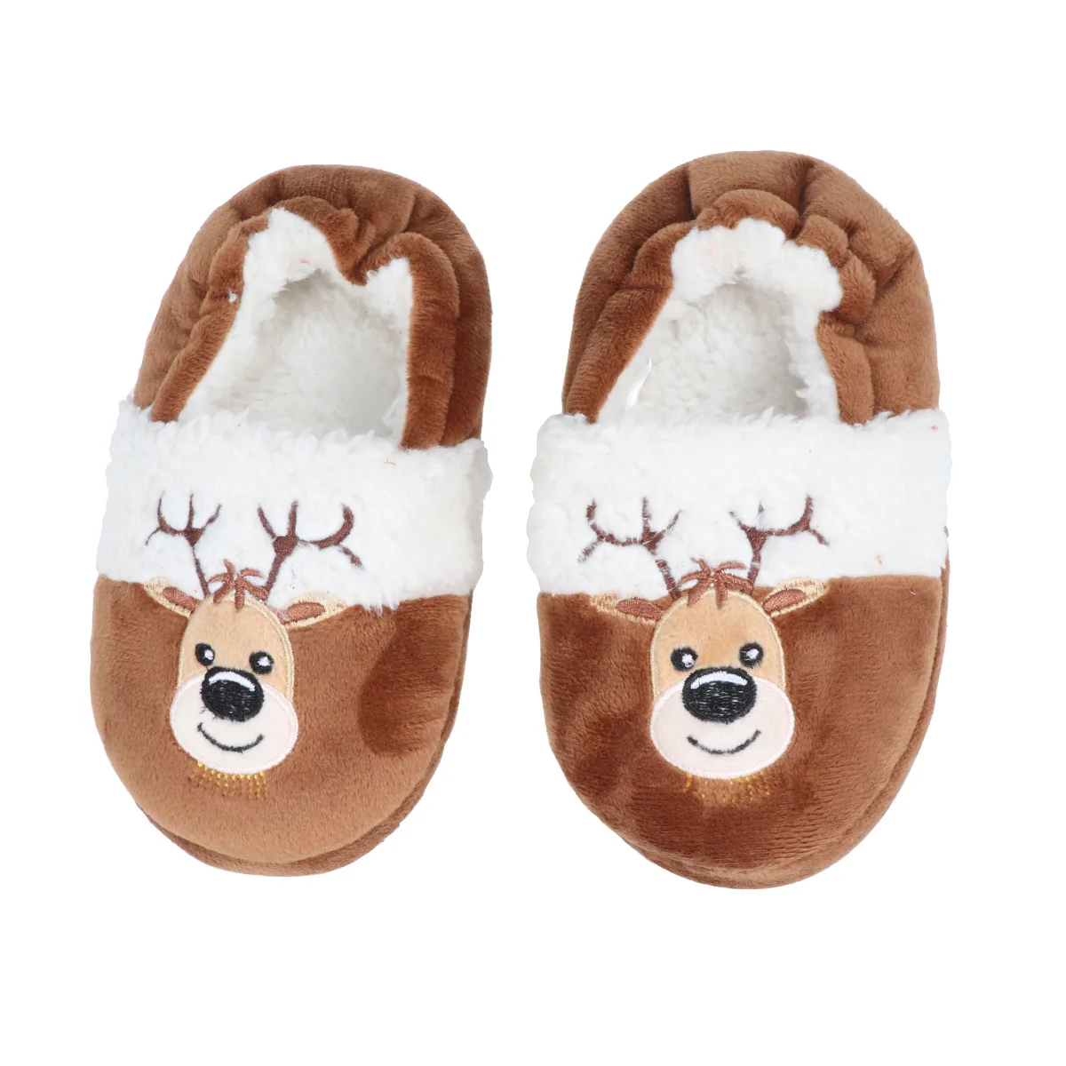 

1Pair Children Winter Warm Non Slip Cotton Slipper Christmas Elk Pattern Indoor Outdoor Kids Gift 17 18 Brown 17.5cm