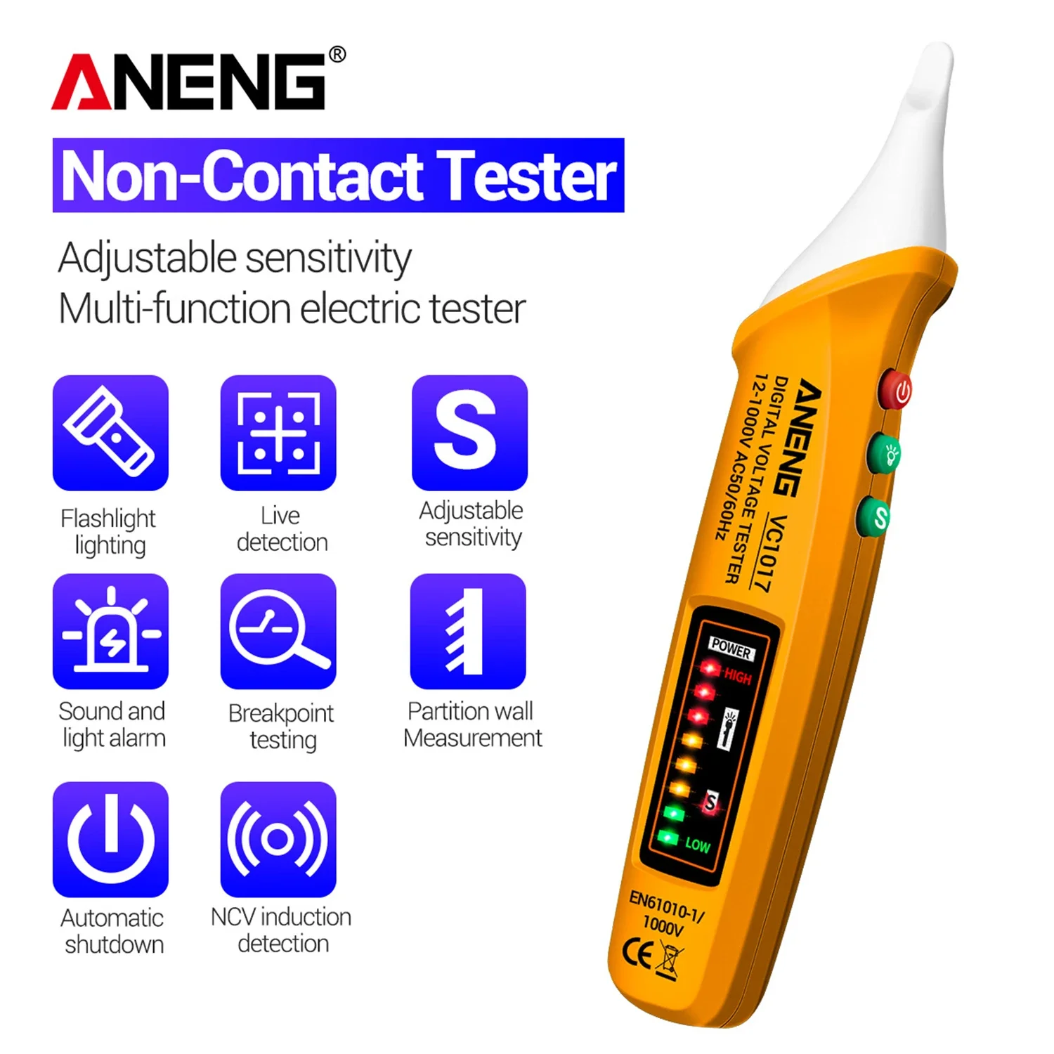 

ANENG VC1017 AC Voltage Detector Tester Meter 12V-1000v Non-contact Pen Style Electric Indicator LED voltage meter vape pen Tool