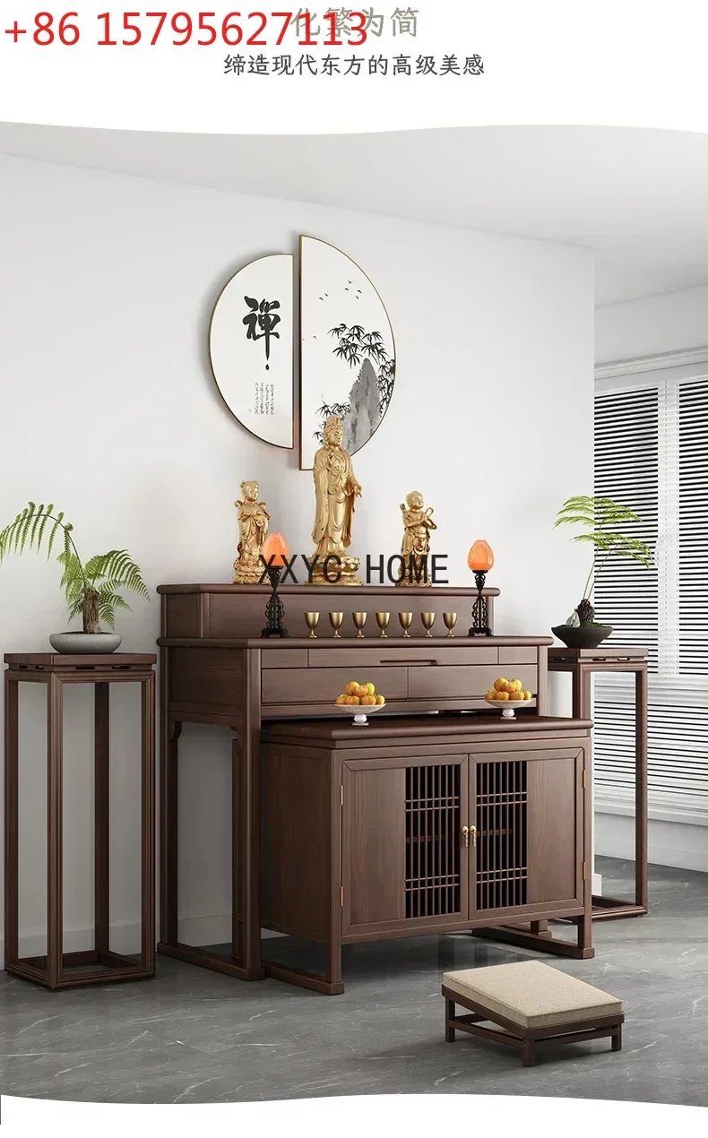 

Solid Wood Altar Incense Burner Table Home New Chinese Step Cabinet Black Walnut Buddha Shrine Buddha Niche Altar Guanyin