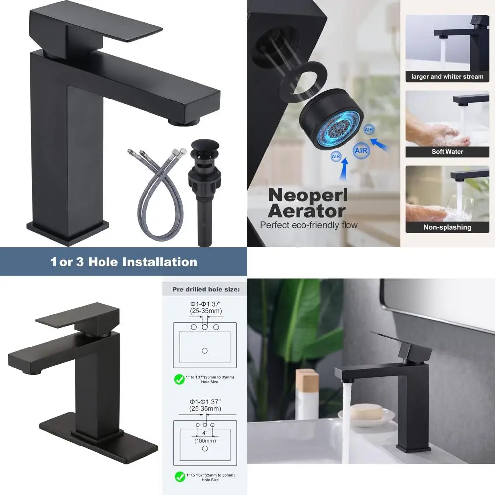

Modern Matte Black Single Hole Faucet for Bathroom Sink with cUPC Supply and Pop-Up Drain