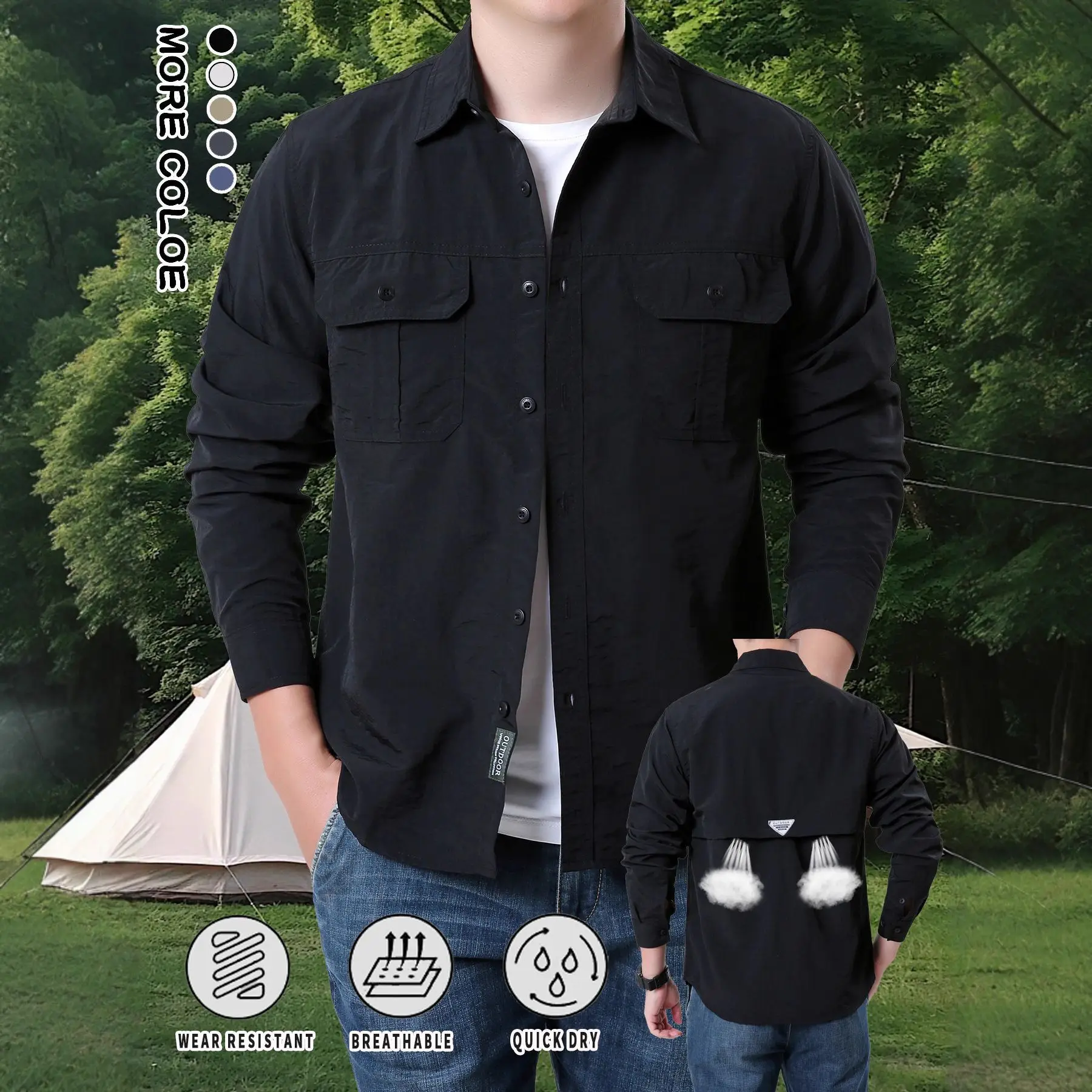 

Рубашки для рыбалки AUKU с защитой от солнца UPF 50+, мужские рубашки с длинным рукавом, дышащие сетчатые рубашки для походов и работы, рабочие рубашки-карго