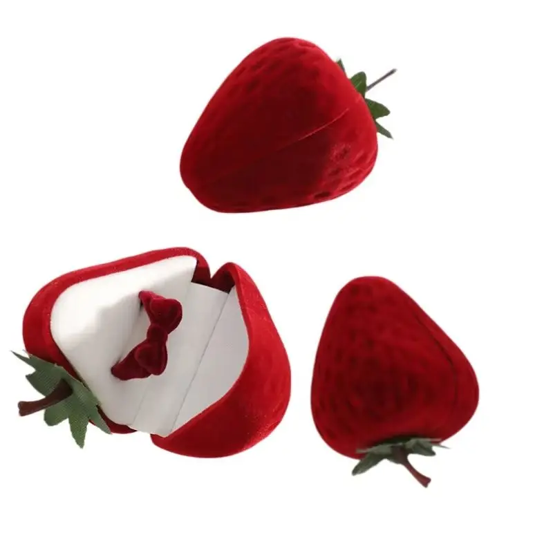 Cute Strawberry Ring Box Strawberry Shaped Velvet Ring Jewelry Storage Box Gift Box Ring Earrings Jewelry Counter Display Props