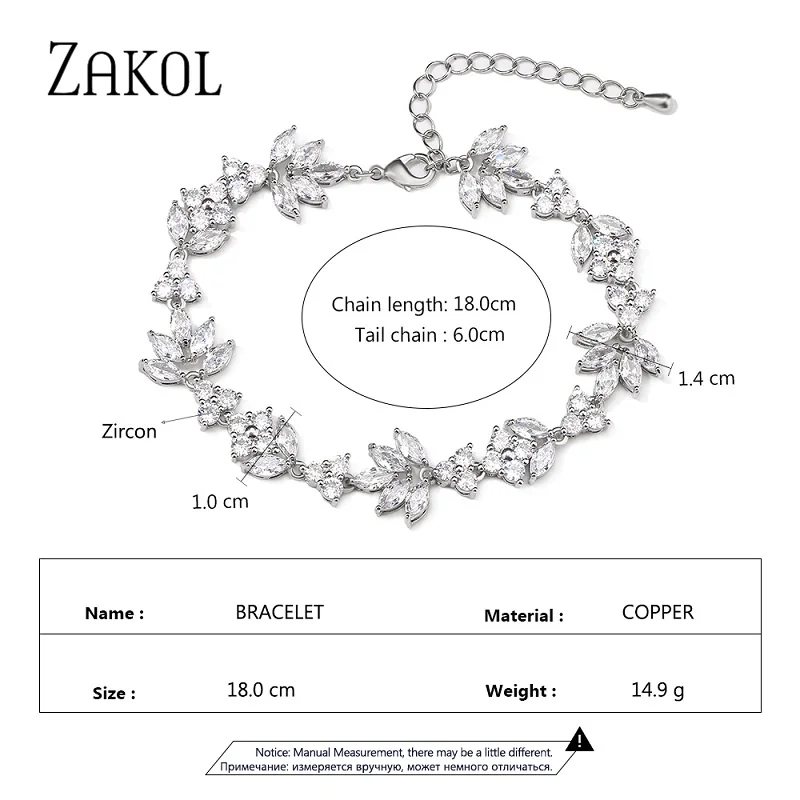 ZAKOL Luxury Water Drop Bracelets for Women Classic Round Cubic Zircon White Gold Color Bangle Flower Wedding Party Jewelry