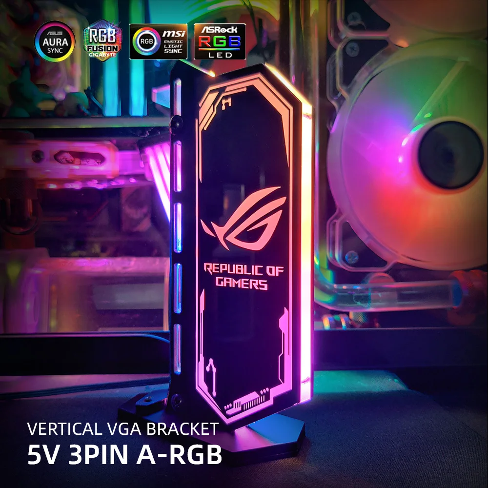 수직 GPU 지원 맞춤형 다채로운 VGA 브래킷 비디오 카드 스탠드 GPU 홀더 12V/5V AURA SYNC WaterCooler PC MOD RGB 조명