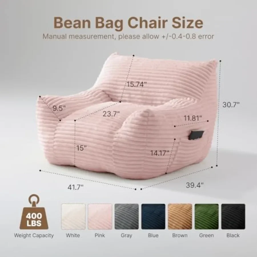 Bean Bag Chair for Adults,Giant Bean Bag Sofa with Side Pocket Polyester Fabric, Gray, Ultra-Soft Memory Foam Fill