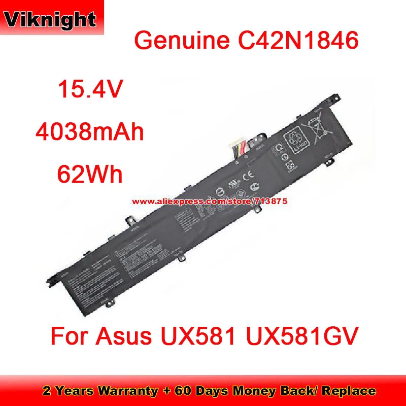 Genuine C42N1846 C42N1846-1 Battery For Asus UX581 UX581GV Series Li-Polymer 15.4V  62Wh Li-ion Rechargeable Battery Packs