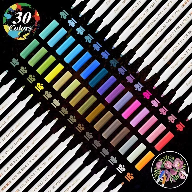 DIY Album Metal Marker Pen 30 Color Black Card Photo Graffiti Water-based Hand Copying High Gloss Pen 6510