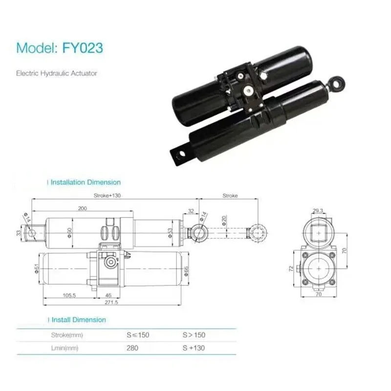 Electro-Hydraulic Linear Actuator 8000N – Integrated DC Motor & Hydraulic Pump, 12V-48V for Lifting Platforms & Automation
