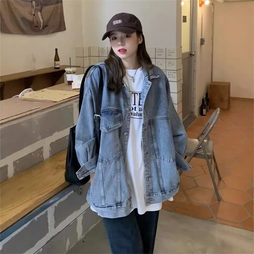 

Denim jacket women's 2025 new niche design sense loose wind spring and autumn medium and long chic top tide