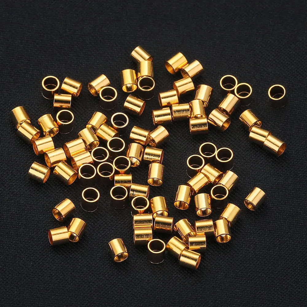 200pcs Stainless Steel Tube Crimp End Beads Clip Foldover Stopper Spacer Bead For DIY Jewelry Making Supplies Crimp & End Beads