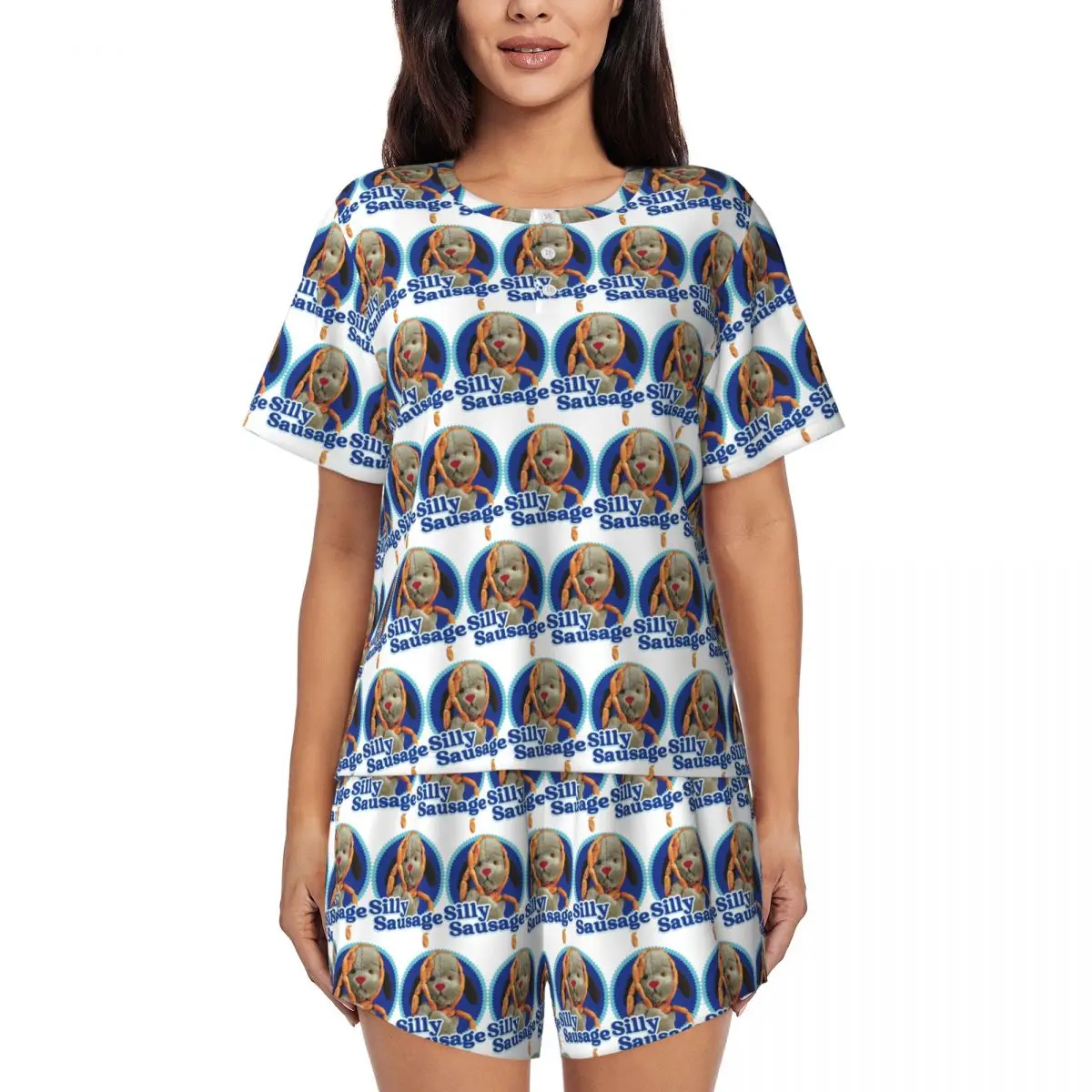 

Ночные рубашки Sooty Sweep Silly Sausage с круглым вырезом и короткими рукавами для сна, женский мягкий пижамный комплект с короткими штанами