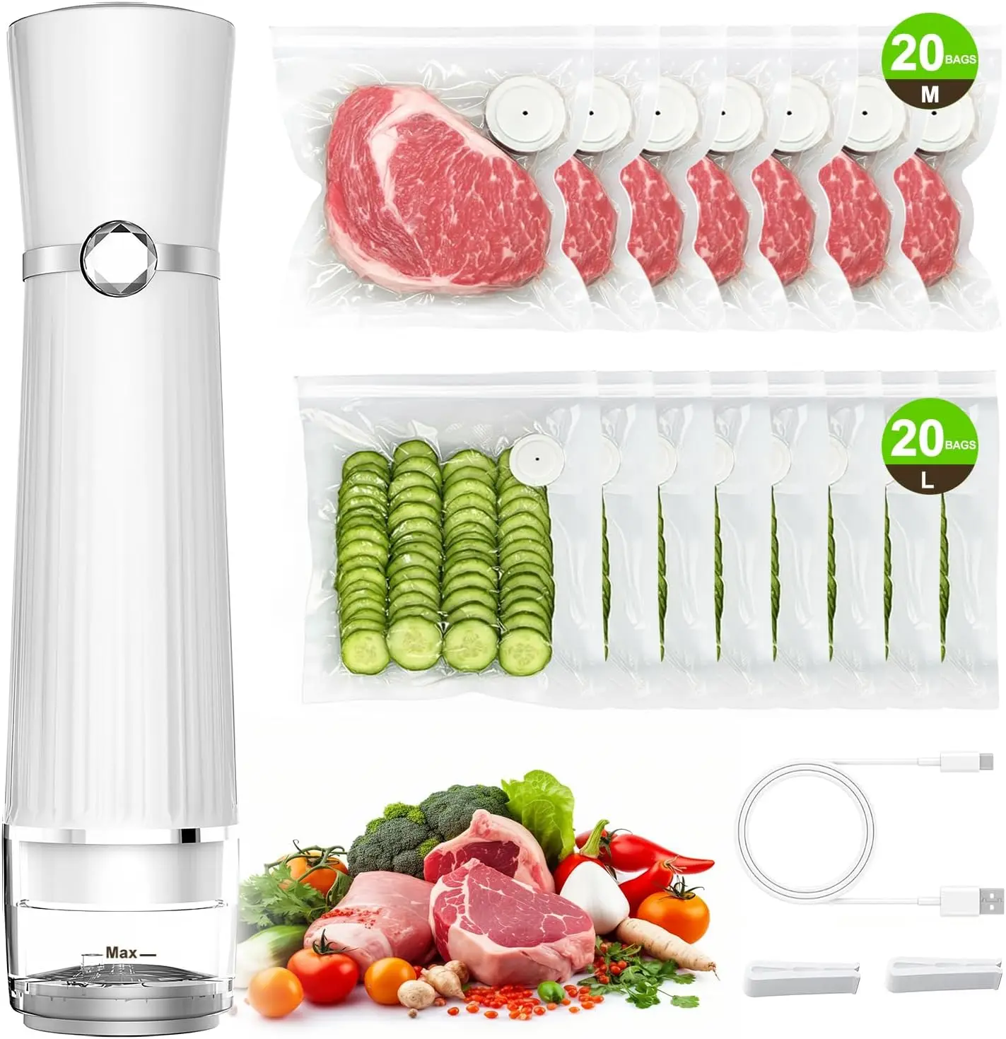 AliExpress – Compact Vacuum Sealer Machine with 40 Reusable Bags, Powerful 80Kpa for Food Preservation & Freshness