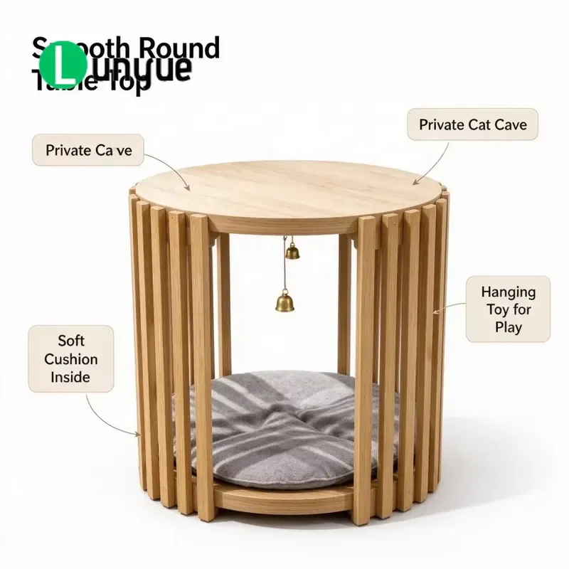 2-in-1 Pet Nest Side Table Coffee Table for People and Pets Easy to Assemble Furniture for Living Room Balcony Apartment