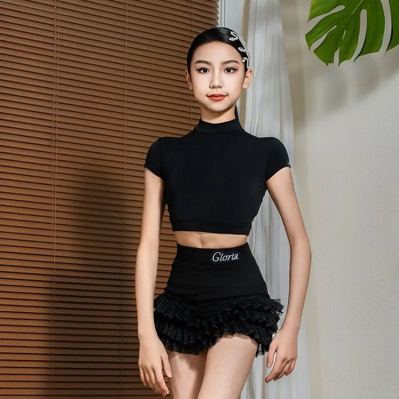 

Костюм для танца линии, новые товары, танцевальная одежда, черный новый костюм для латинских танцев, короткие платья, танцевальная юбка, сценический костюм, конкурс латинских танцев